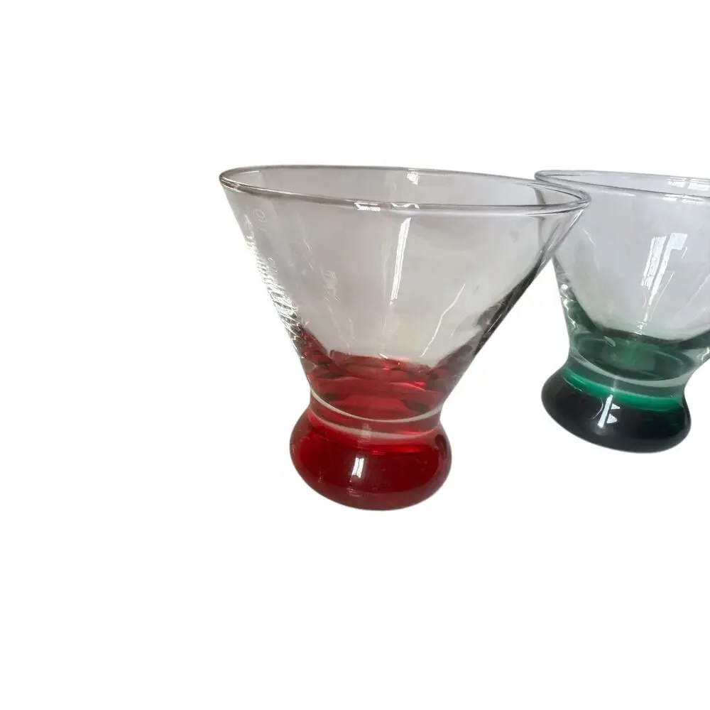Vintage Colored Base Cocktail Glasses Set of 4 Hand Blown Style Red Green Purple